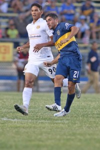 Bruno Nunes (FTL) and Cristian Erbes (Boca Juniors) - Courtesy Fort Lauderdale Strikers