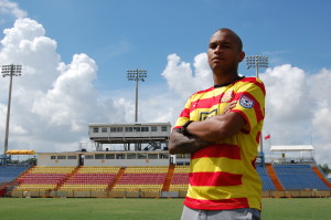 Fort Lauderdale Strikers midfielder Gabriel Rodrigues dos Santos poses in his new colors at Lockhart Stadium (Photo courtesy of the Fort Lauderdale Strikers)