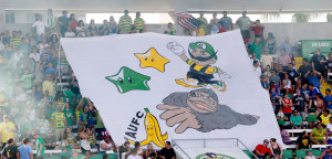 Rowdies fans hoist a Ninetendo themed tifo prior to their game against the Silverbacks (Photo by Matt May/Tampa Bay Rowdies)