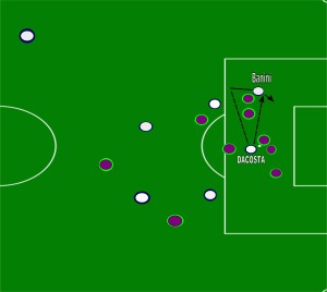 Against the Reign on May 2nd Banini sends the ball across the goal line where DaCosta sends it back to her with one touch.