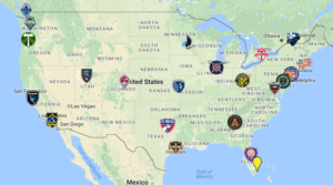 MLS's footprint with announced teams & Miami included