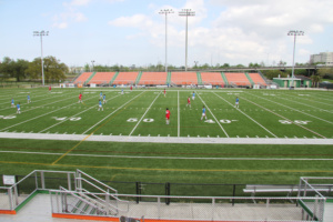 Pan American Stadium seats 5000. Perhaps something can be done about those football lines?